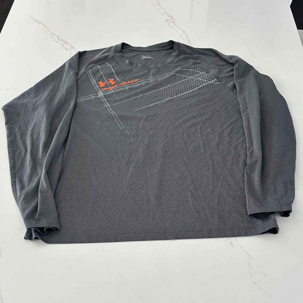 Under Armour Men's Charcoal and Orange Long Sleeve Tee Heat Gear XL